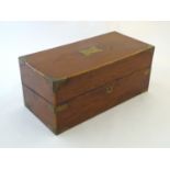 A Victorian brass bound oak and mahogany writing slope / box. Approx. 8 1/4" x 18 1/4" x 8 3/4"