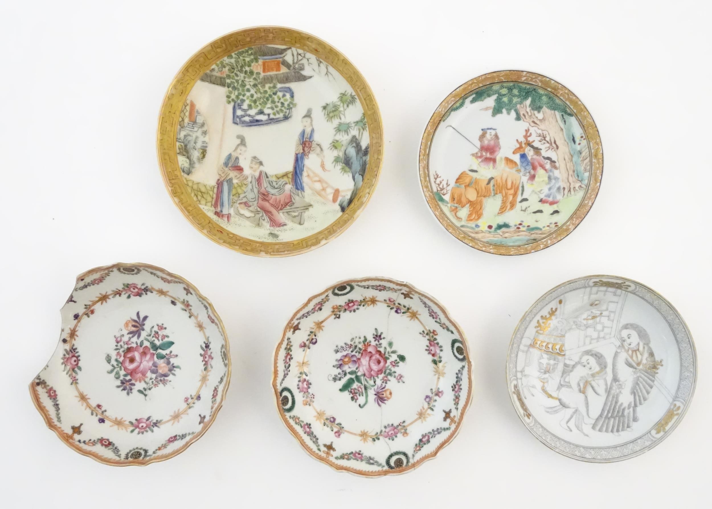 A quantity of assorted Chinese tea bowls, wine cups and saucers. Saucer decoration to include a - Image 12 of 12