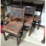 Six oak and leather upholstered dining chairs Please Note - we do not make reference to the