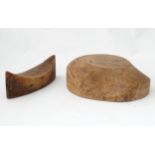 Milliners tools to include circular block, and hat block with indentations stamped William Plant &