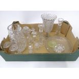 Assorted glass and crystal to include a large oversized wine glass, a celery vase, candlesticks,