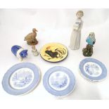 Assorted ceramics to include Nao figure, a model of a goose, a Beswick Beatrix Potter Tabitha