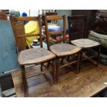 Three assorted chairs to include a French armchair, and two caned bedroom chairs (3) Please Note -