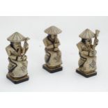 Three carved Oriental figures modelled as musicians Please Note - we do not make reference to the