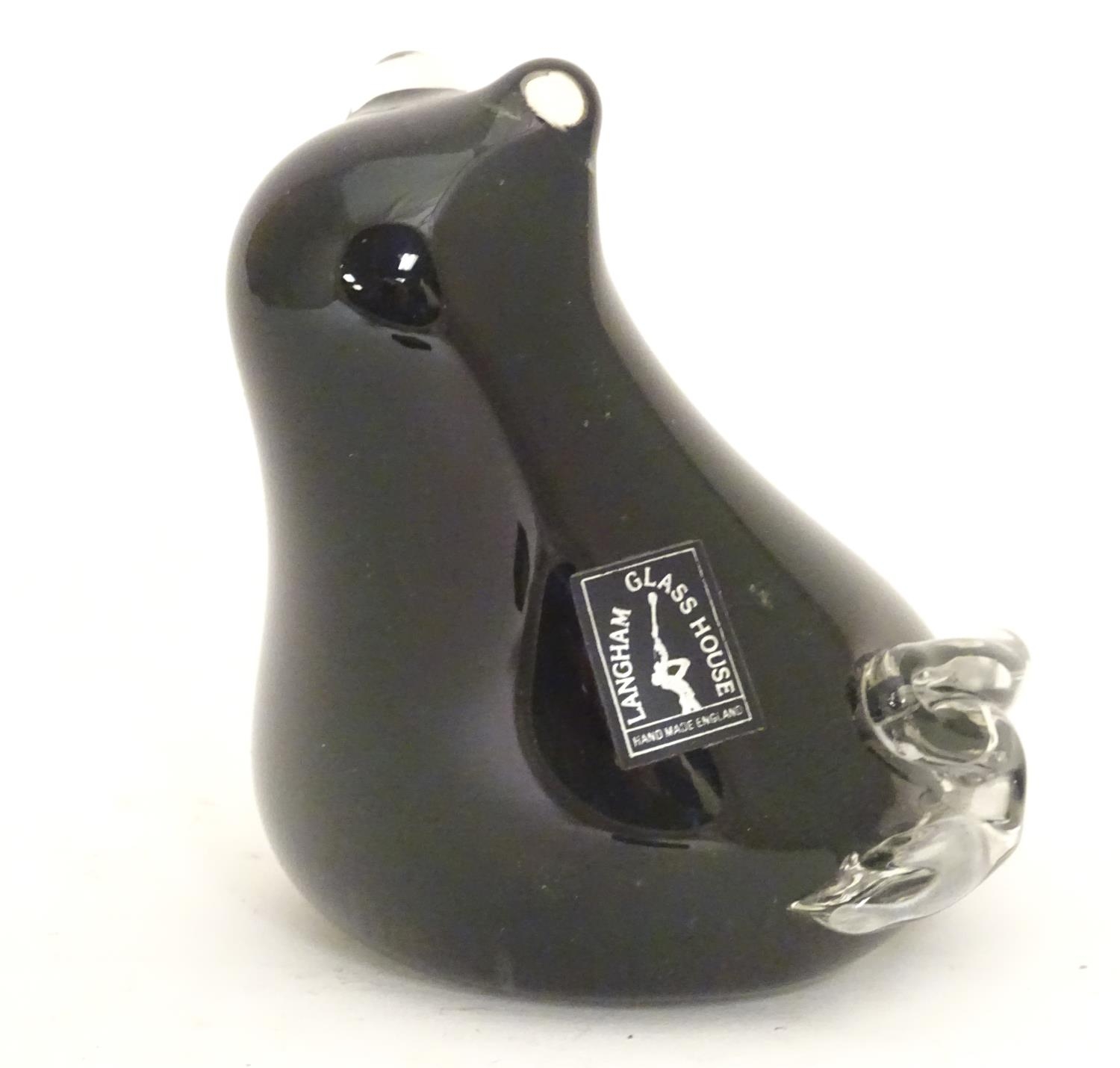 A late 20thC art glass figural ornament formed as a frog, black and clear glass, with label for - Image 2 of 6