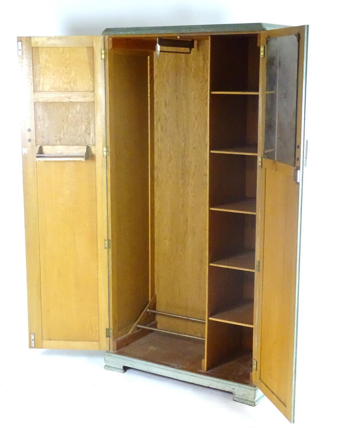 A mid 20thC Art Deco bedroom suite with chromed handles. The suite comprising a wardrobe, dressing - Image 14 of 15