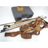 Case for pistols, together with two leather holsters and a variety of gun cleaning and ram rods