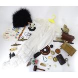 A quantity of assorted items to include a carved wooden bull, folding spectacles with faux