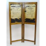 An early 20thC pine voting booth divider with two hinged sections. 72" high. Please Note - we do not