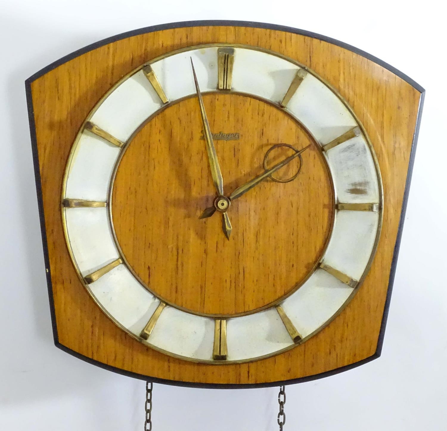 A retro Kieninger teak wall clock with two weights. 12" wide Please Note - we do not make - Image 6 of 11