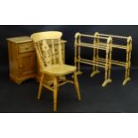 Assorted pine furniture to include : 2 towel rails, 2 bedside cabinets and a chair (5)