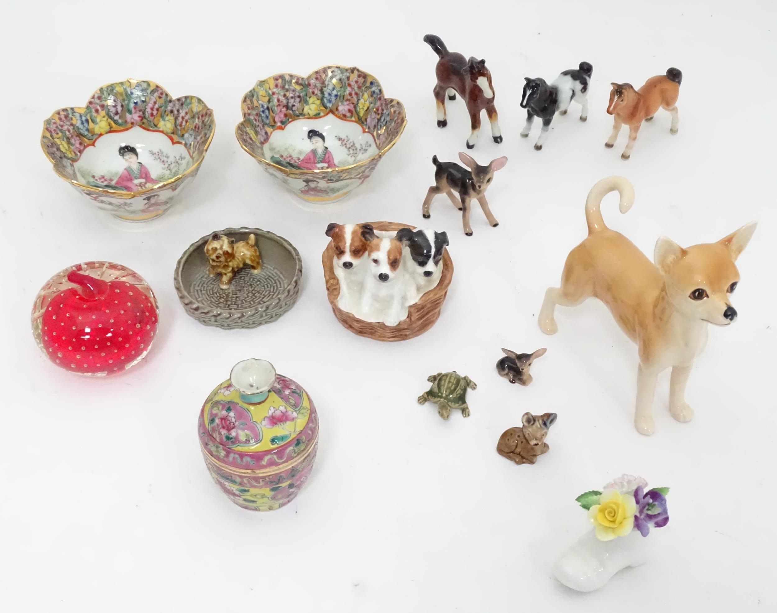 Assorted ceramics and glassware to include a Royal Doulton model of a basket of puppies, Oriental