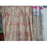 Three curtains and three curtain poles. Largest approx. 126" (bottom width) x 80" (long) (3)
