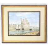 A watercolour depicting Caernarfon Castle, Wales, signed lower left F Butler '91 Please Note - we do