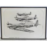 A monochrome print after James Wells, titled Supermarine Spitfire VS's no. 92 (East Indian)