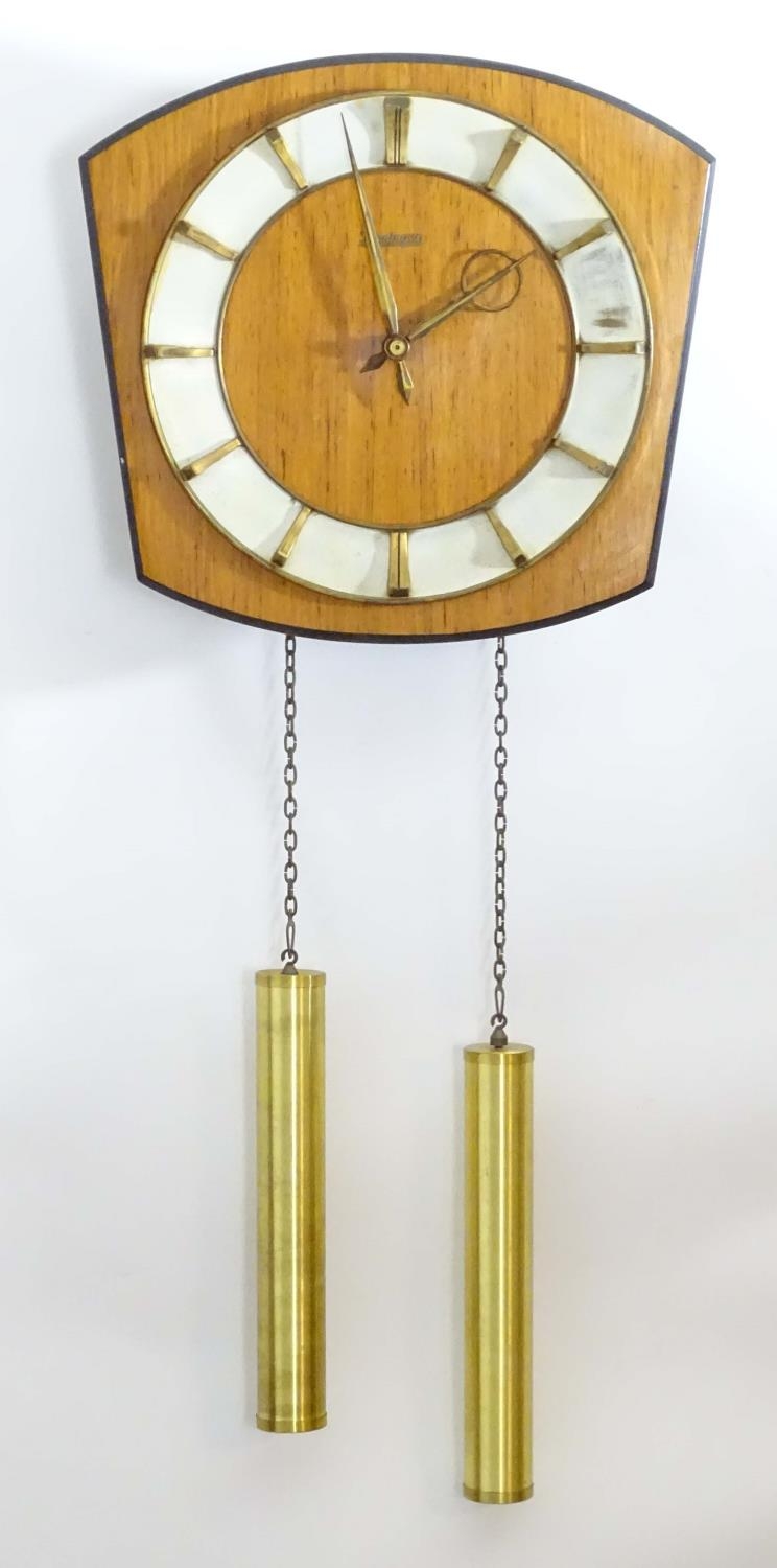 A retro Kieninger teak wall clock with two weights. 12" wide Please Note - we do not make - Image 4 of 11
