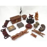 A quantity of carved Oriental items to include a sage figure, boxes, etc. Together with a