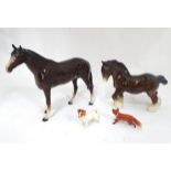4 models of animals comprising a race horse, a shire horse, a Beswick jack russell dog and a Beswick