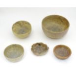 5 assorted Oriental soapstone bowls / dishes Please Note - we do not make reference to the condition