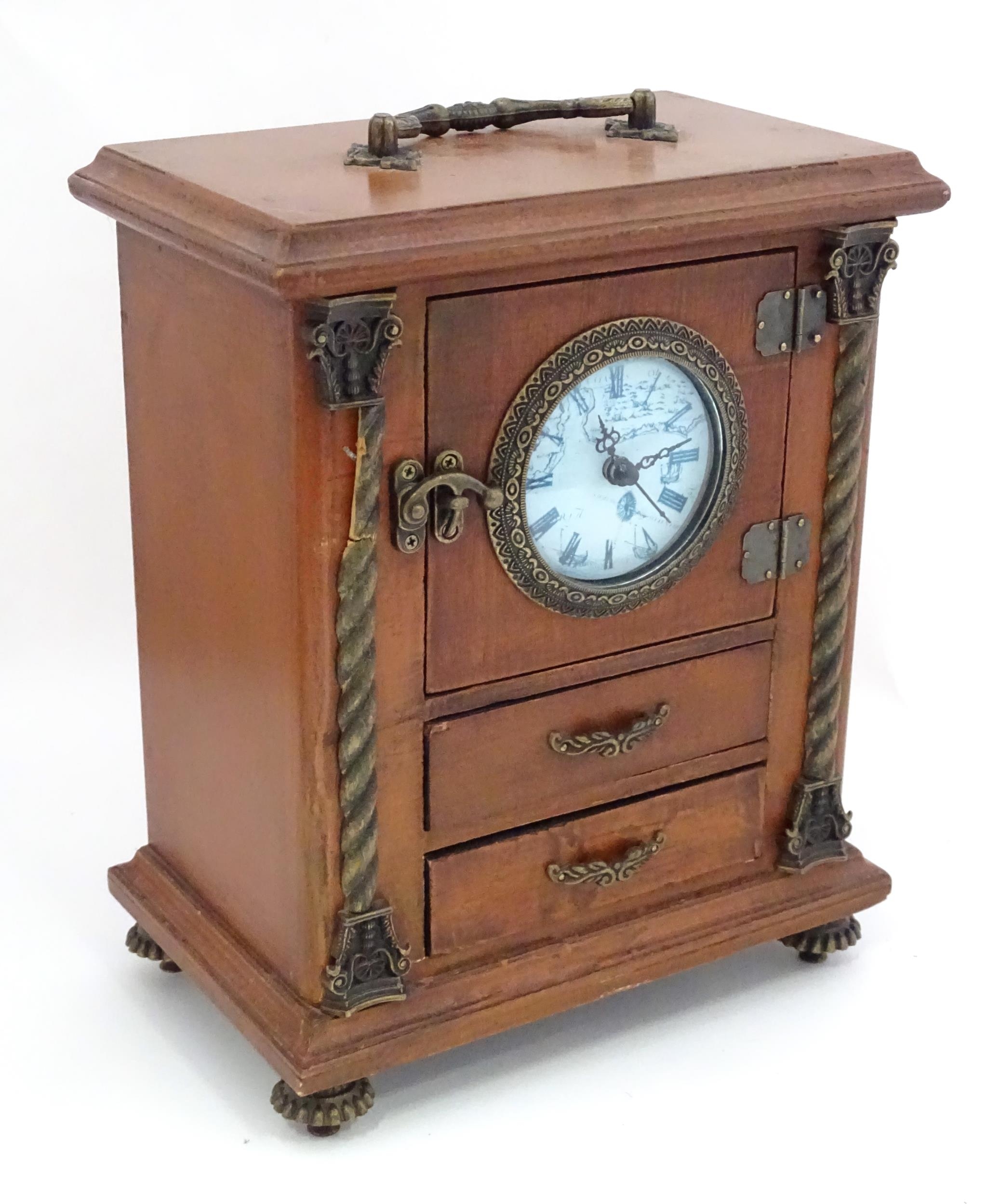 Jewellery box formed as a mantle clock Please Note - we do not make reference to the condition of