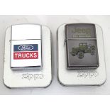 Two cased Zippo advertising lighters, one for Ford Trucks, the other for Jeep (2) Please Note - we