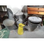Assorted galvanised items including watering can, bucket etc. one marked ' Eco Conserving pale '