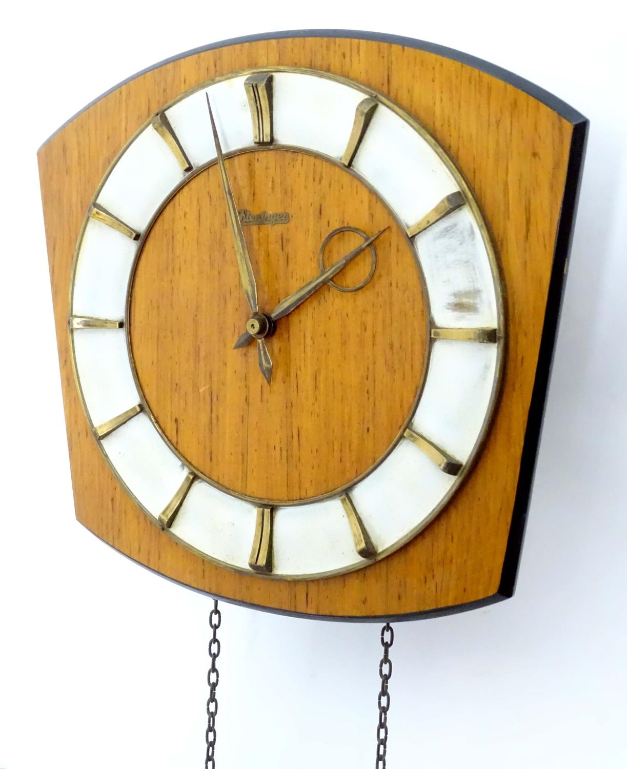 A retro Kieninger teak wall clock with two weights. 12" wide Please Note - we do not make - Image 8 of 11