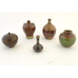 Five assorted vases to include an Oriental stoneware baluster vase with four loop handles and relief