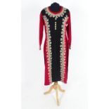 Vintage clothing : A vintage ladies black and red jersey dress with slit to front and sides, bust