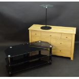 Glass topped occasional table , TV stand and low chest of drawers (3) Please Note - we do not make