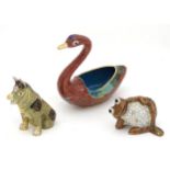 Three cloisonne animals comprising a swan, dog and frog Please Note - we do not make reference to