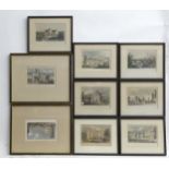 Nine hand coloured engravings depicting London architectural scenes to include Regent's Park: East