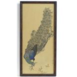 A Japanese over painted print after Mori Tetsuzan depicting a peacock. Facsimile character marks and