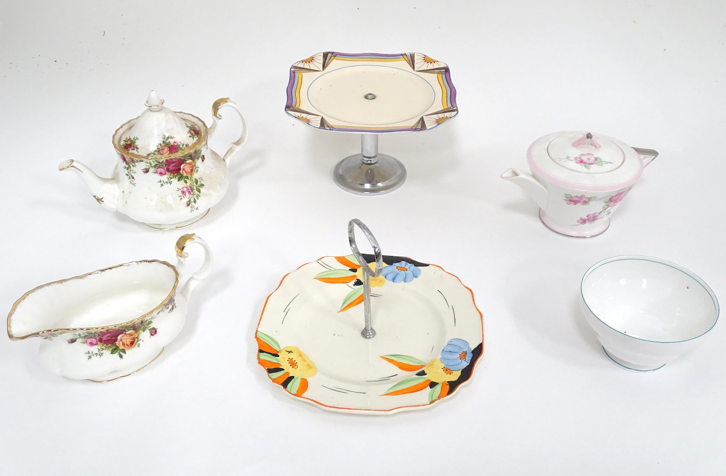 Assorted 20thC ceramics to include an Art Deco Shelley Apple Blossom teapot, Myott & Son cake stand, - Image 4 of 10