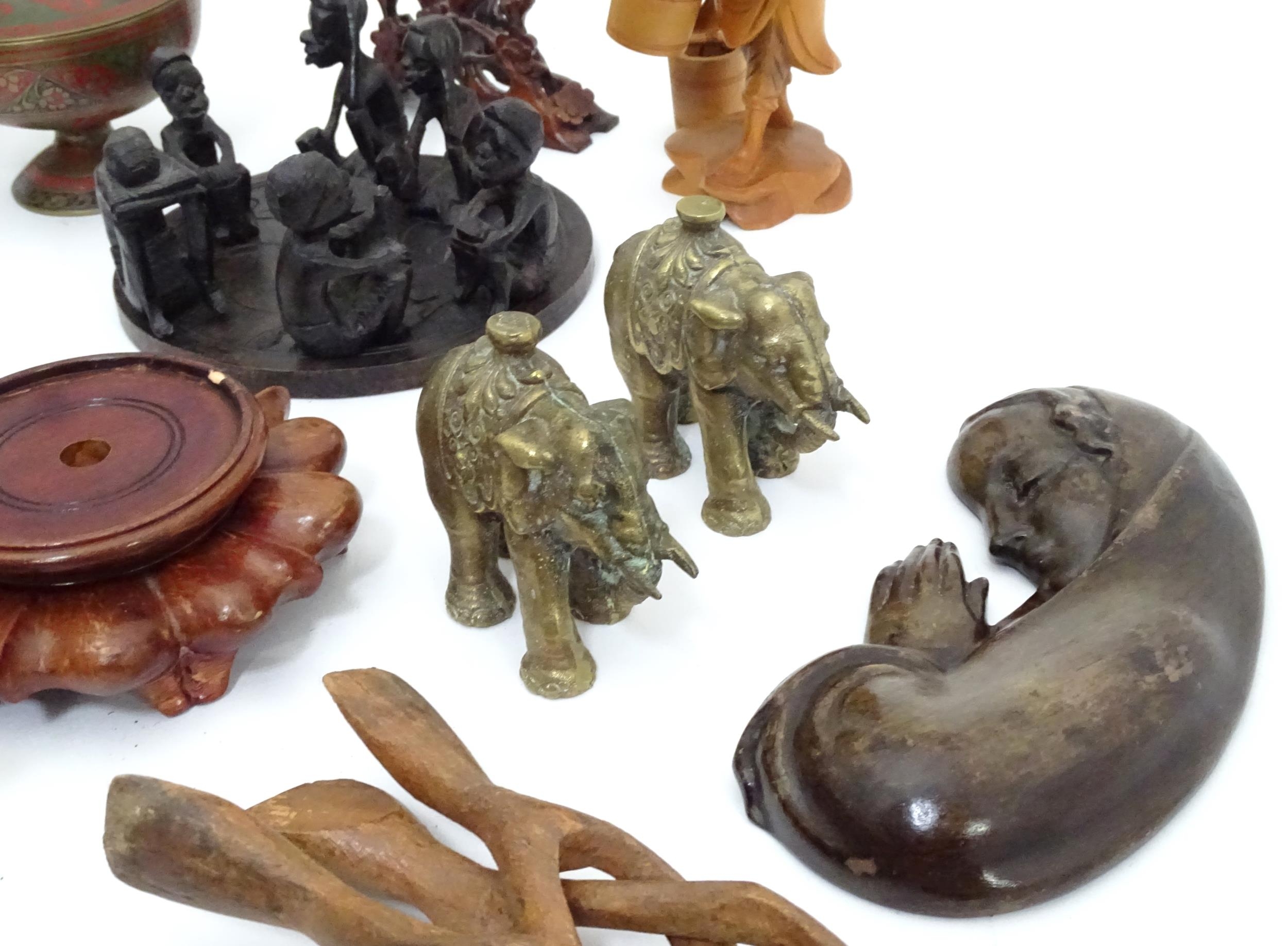 A quantity of carved Oriental items to include a sage figure, boxes, etc. Together with a - Image 3 of 5
