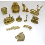 A quantity of brass miniature ornaments, to include stag, fish, owl, rabbit, fox etc. Please