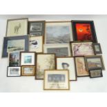 A quantity of assorted prints, watercolours and oils, to include a watercolour view of a Continental