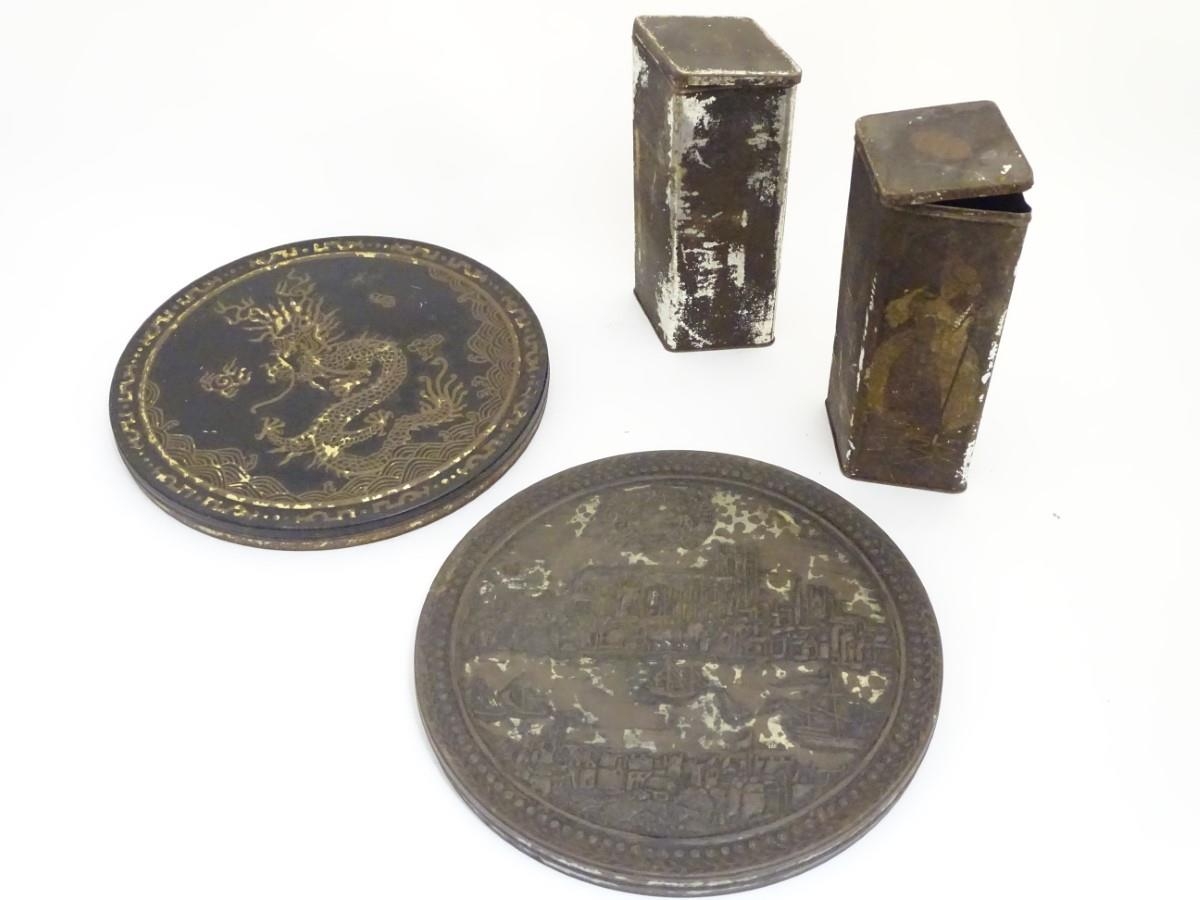 Old Chocolate / advertising tins : Four various tins to include two tall boxes decorated with - Bild 4 aus 8