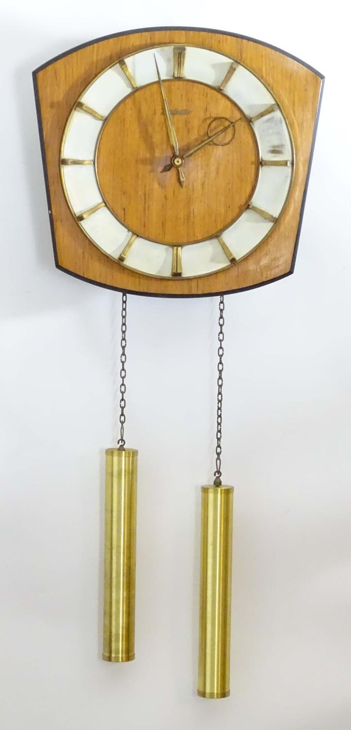 A retro Kieninger teak wall clock with two weights. 12" wide Please Note - we do not make - Image 5 of 11