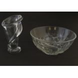 An art glass vase of stylised Calla Lilly flower form together with a French glass bowl with