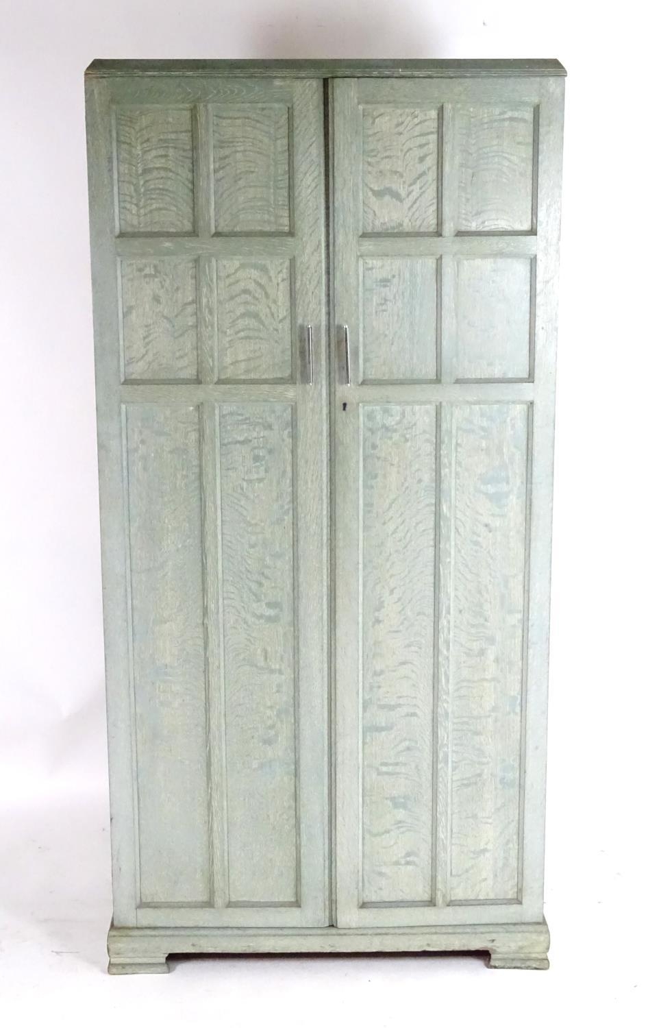 A mid 20thC Art Deco bedroom suite with chromed handles. The suite comprising a wardrobe, dressing - Image 12 of 15