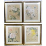 Four Oriental prints depicting flowers and butterflies (4) Please Note - we do not make reference to