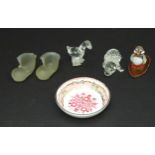 Assorted items to include a hand painted pin dish by Arta (Austria), Swarovski goose and bear,