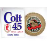 Brewiana / Advertising : Advertising sign for ' Colt 45 malt liquor' and a bar tray for Moose Head