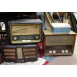 Four 20thC radios comprising a 1940s Bakelite valve radio by GEC, General Electric Company, numbered