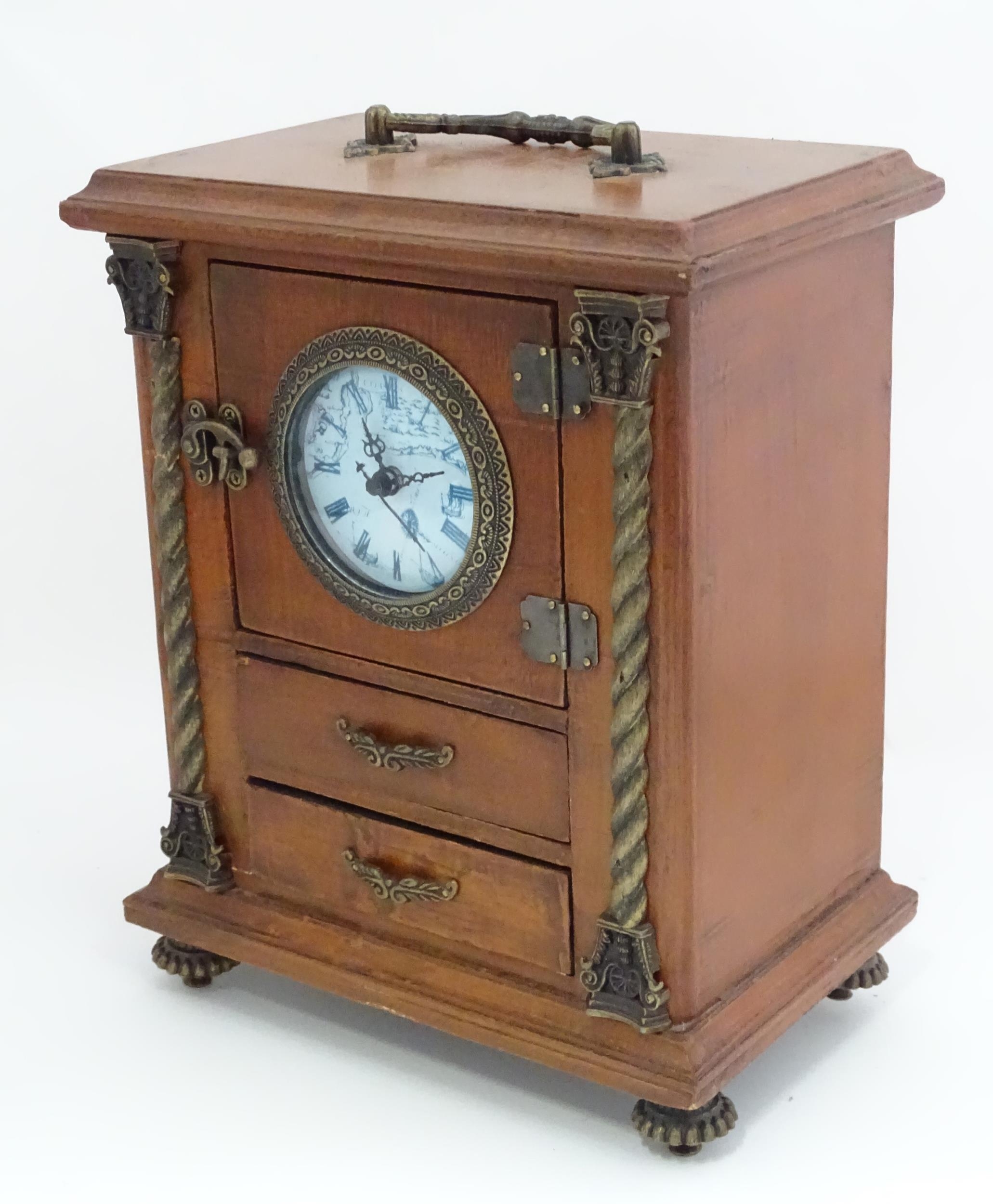 Jewellery box formed as a mantle clock Please Note - we do not make reference to the condition of - Image 3 of 7