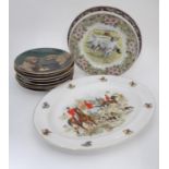 A quantity of plates to include a meat plate with hunting scenes, Hamilton Collection