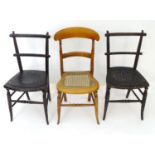 A pair of 20thC painted chairs, one labelled under Lutema, Made in Estonia. Together with a