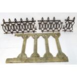 Architectural items to include sections of wrought iron railings and wooden panel with Gothic