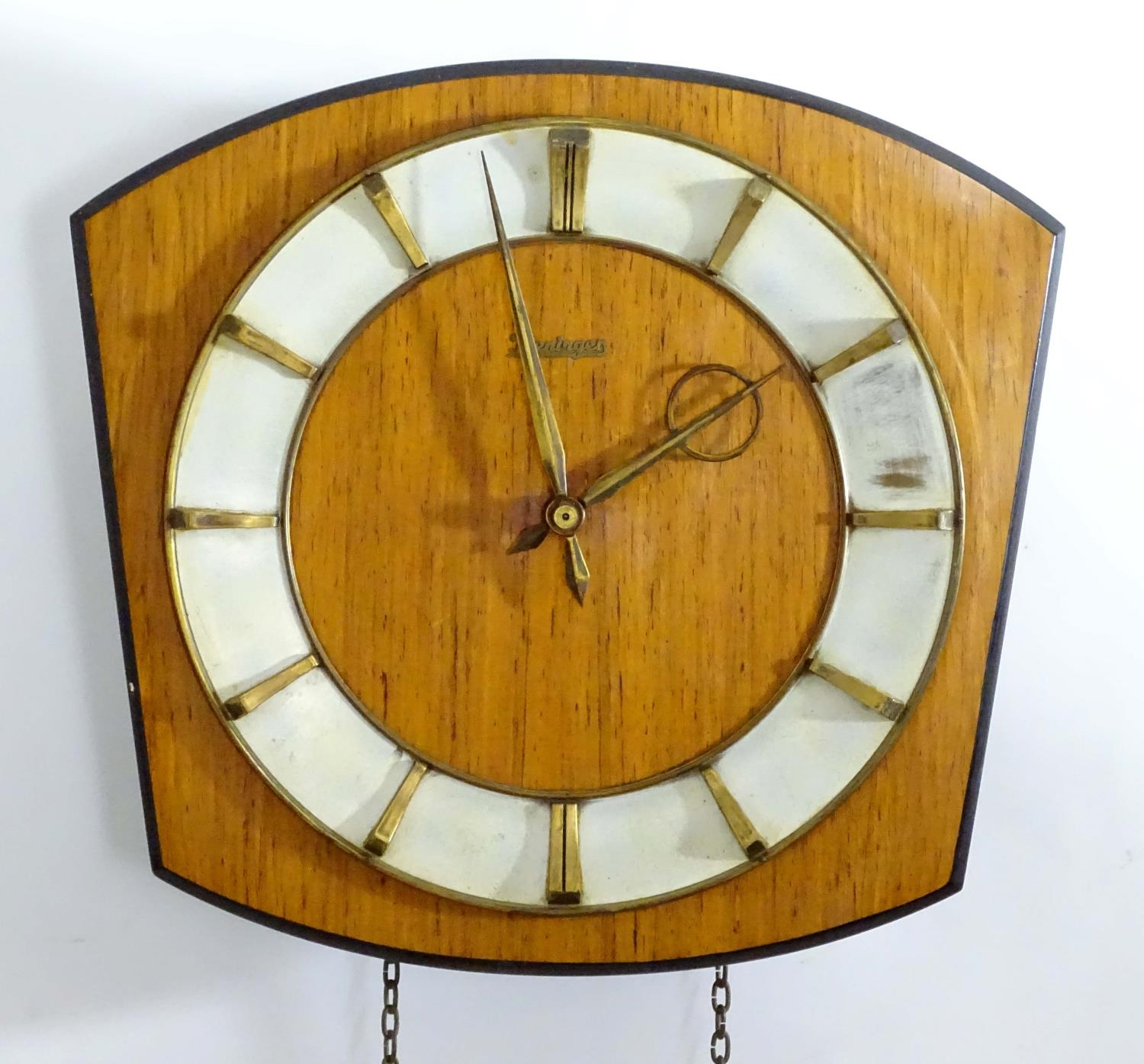 A retro Kieninger teak wall clock with two weights. 12" wide Please Note - we do not make - Image 7 of 11